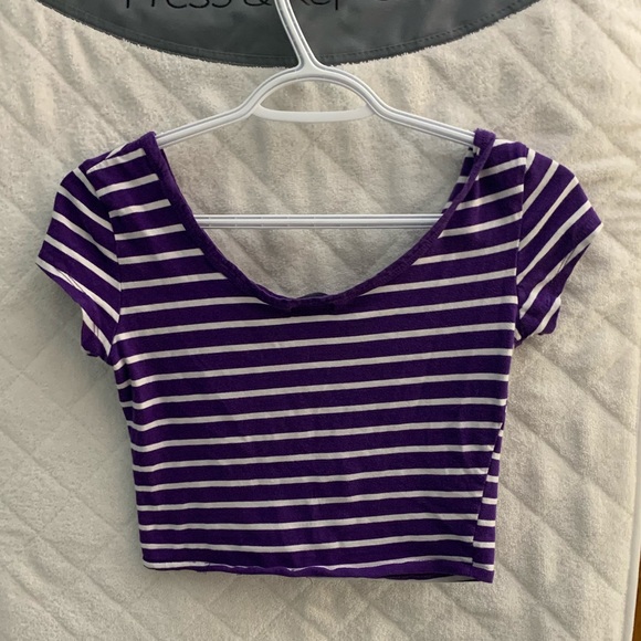 Purple and White Striped Crop Top, Size Small - Picture 3 of 3